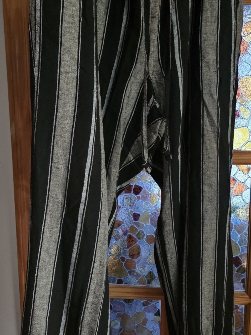 Ann Taylor Women's Linen Drawstring Pants Gray/Navy Size XL
